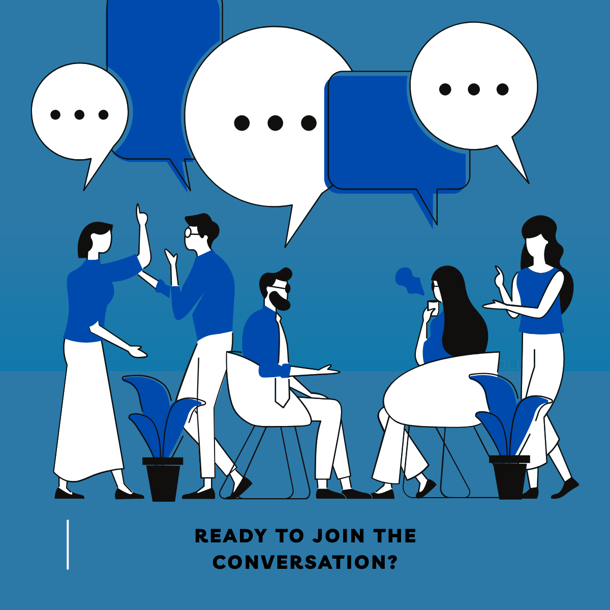 an image of people talking and a phrase Ready to join the conversation